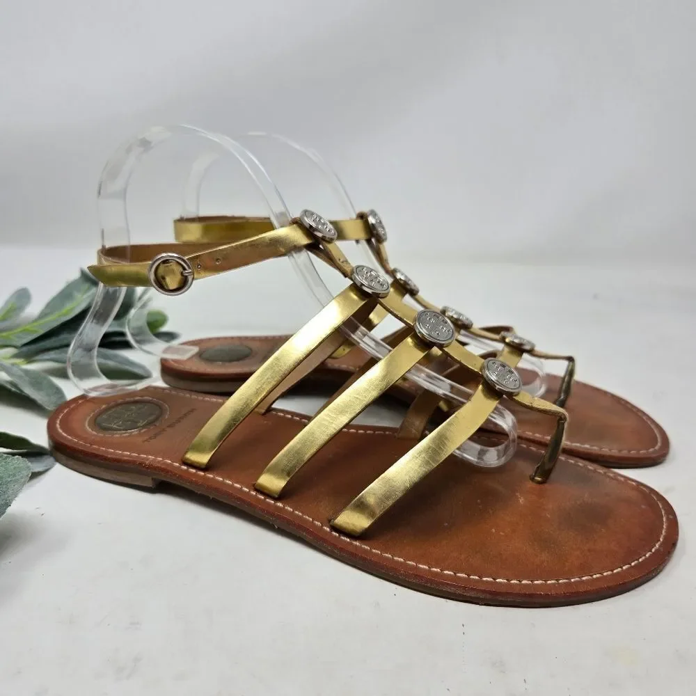 TORY BURCH‎ Alexis Metallic Gladiator Ankle Strap Sandals